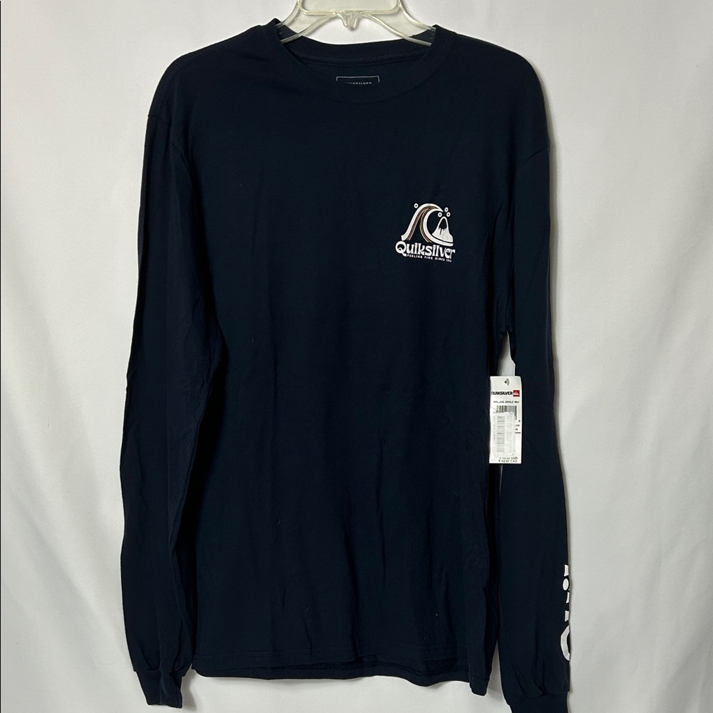 Quiksilver Men's Size Medium Navy Blue Cotton Long Sleeve Graphic T-shirt Surf